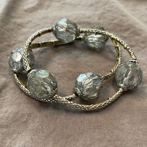 Bracelets (2) stackable adjustable bands silver color